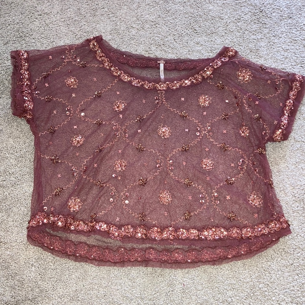 Free People sheer sequin XS shirt